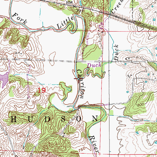 Topographic Map of Duck Creek, MO