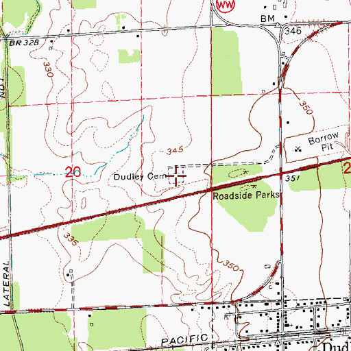Topographic Map of Dudley Cemetery, MO