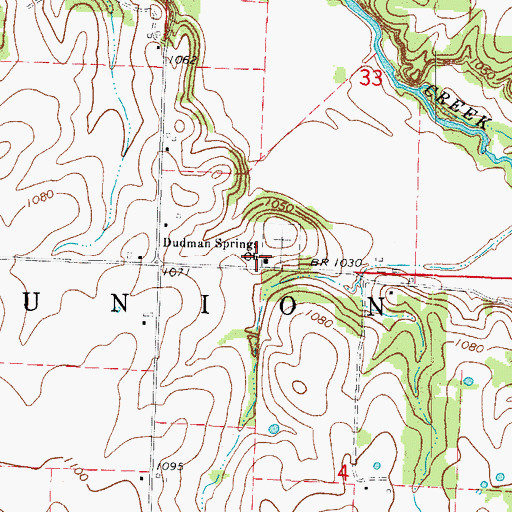 Topographic Map of Dudman Springs Church, MO