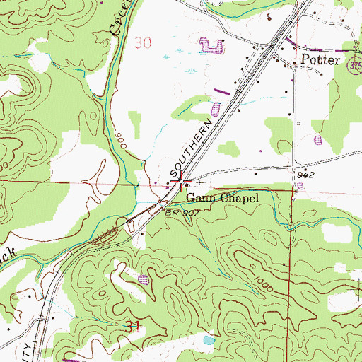 Topographic Map of Gann Chapel, AR