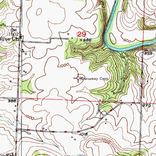 Topographic Map of Dunaway Cemetery, MO