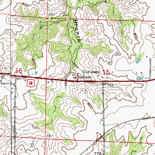 Topographic Map of Dunaway Cemetery, MO
