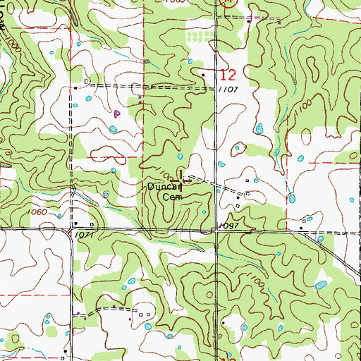 Topographic Map of Duncan Cemetery, MO