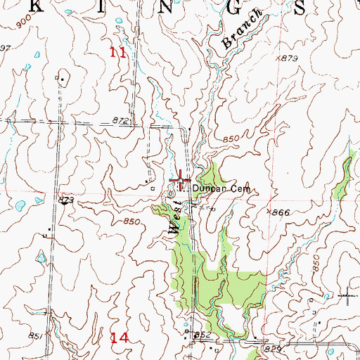 Topographic Map of Duncan Cemetery, MO
