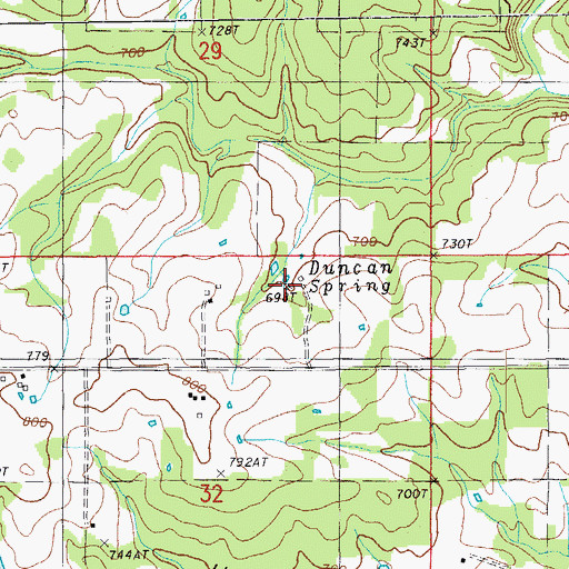 Topographic Map of Duncan Spring, MO