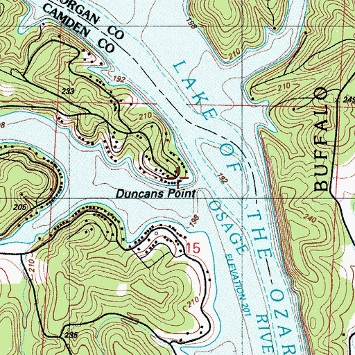 Topographic Map of Duncans Point, MO