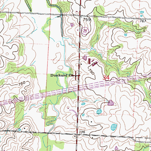 Topographic Map of Dunkard Church, MO
