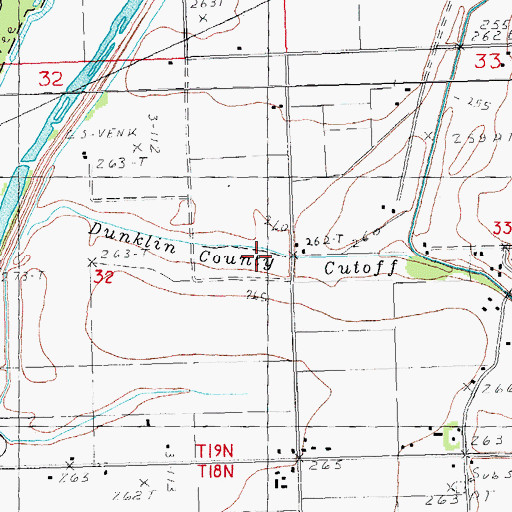 Topographic Map of Dunklin County Cut-off, MO