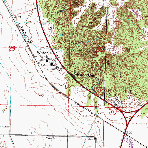 Topographic Map of Dunn Cemetery, MO