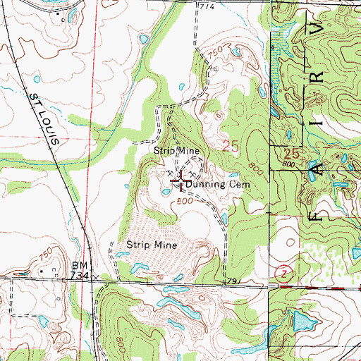 Topographic Map of Dunning Cemetery, MO