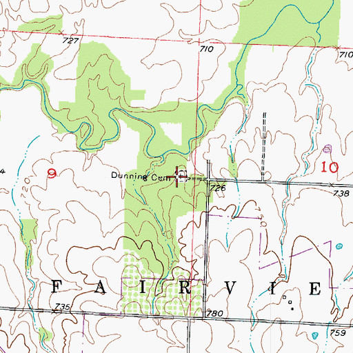 Topographic Map of Dunning Cemetery, MO