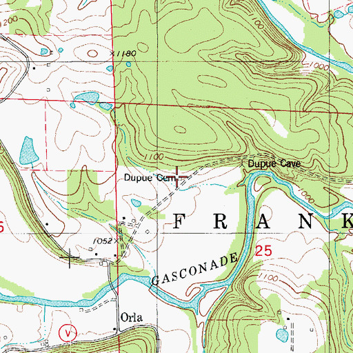 Topographic Map of Dupue Cemetery, MO