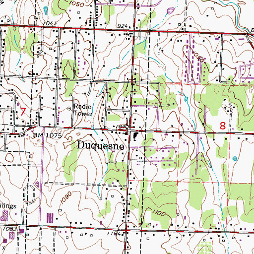 Topographic Map of Duquesne, MO