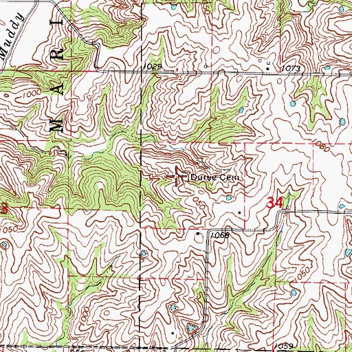 Topographic Map of Duree Cemetery, MO
