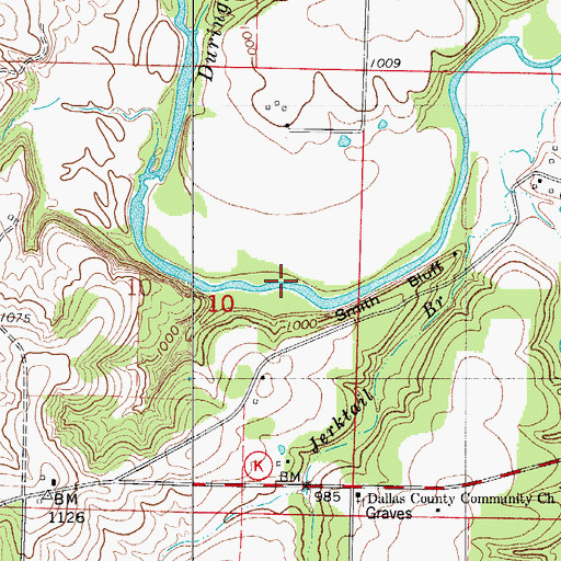 Topographic Map of Durington Creek, MO