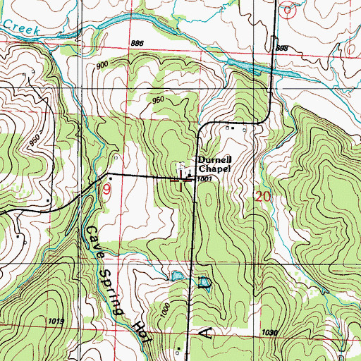 Topographic Map of Durnell Chapel, MO