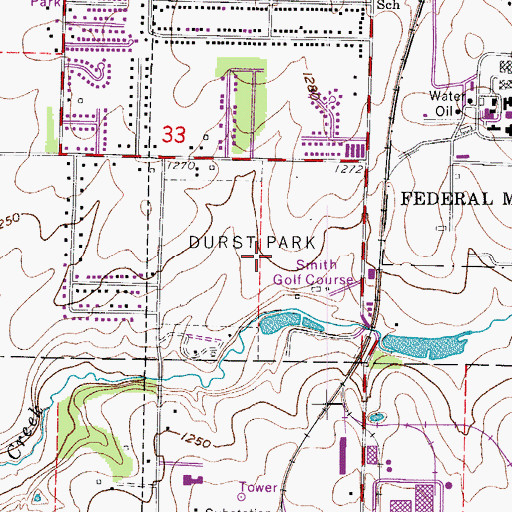 Topographic Map of Durst Park, MO
