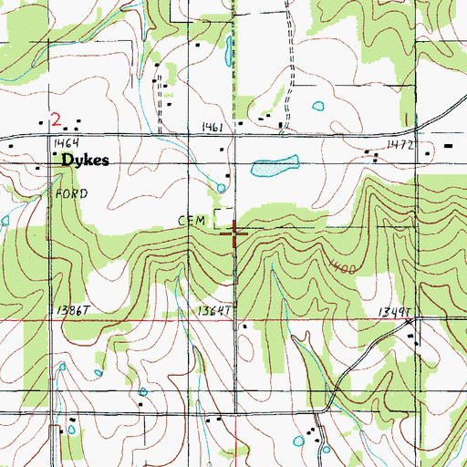 Topographic Map of Dykes Church (historical), MO