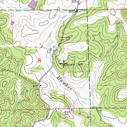 Topographic Map of Eakers Cemetery, MO
