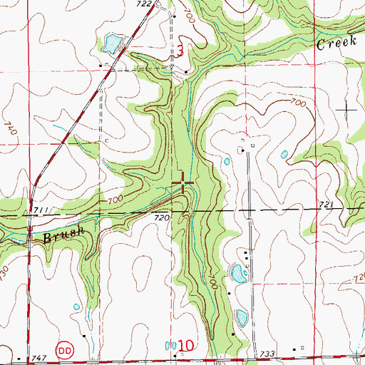 Topographic Map of East Branch Brush Creek, MO