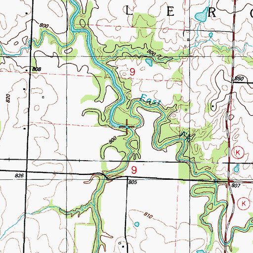 Topographic Map of East Fork Dry Wood Creek, MO