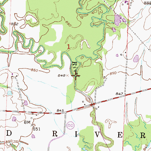 Topographic Map of East Fork East Branch South Grand River, MO