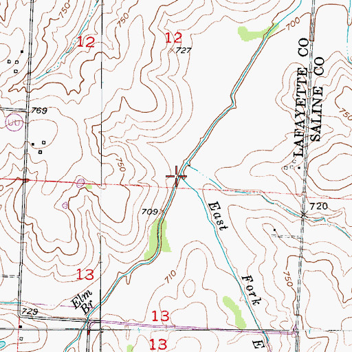 Topographic Map of East Fork Elm Branch, MO