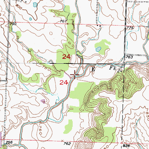 Topographic Map of East Fork Honey Creek, MO