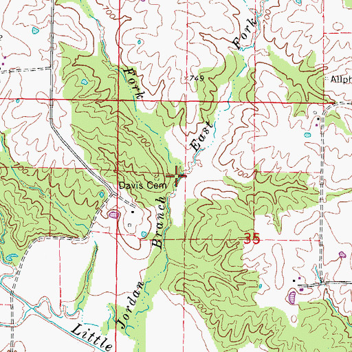 Topographic Map of East Fork Jordan Branch, MO