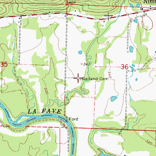 Topographic Map of Garland Cemetery, AR