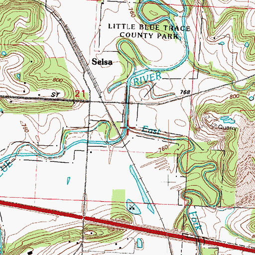 Topographic Map of East Fork Little Blue River, MO