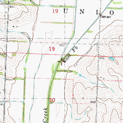 Topographic Map of East Fork Little Tarkio Creek, MO