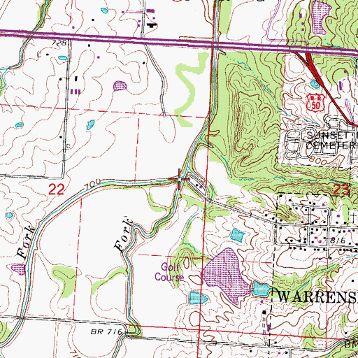 Topographic Map of East Fork Post Oak Creek, MO