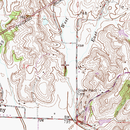 Topographic Map of East Fork Rollins Creek, MO