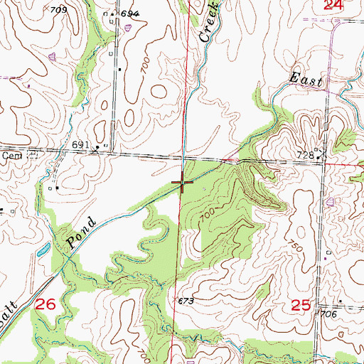 Topographic Map of East Fork Salt Pond Creek, MO