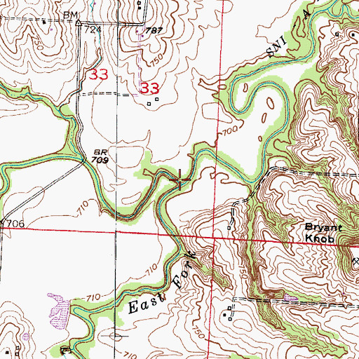 Topographic Map of East Fork Sni-A-Bar Creek, MO