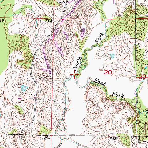 Topographic Map of East Fork Walnut Creek, MO