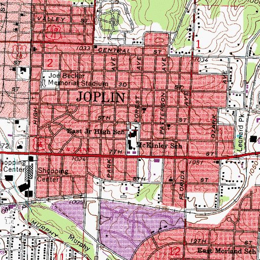 Topographic Map of East Junior High School (historical), MO