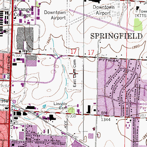 Topographic Map of East Lawn Cemetery, MO