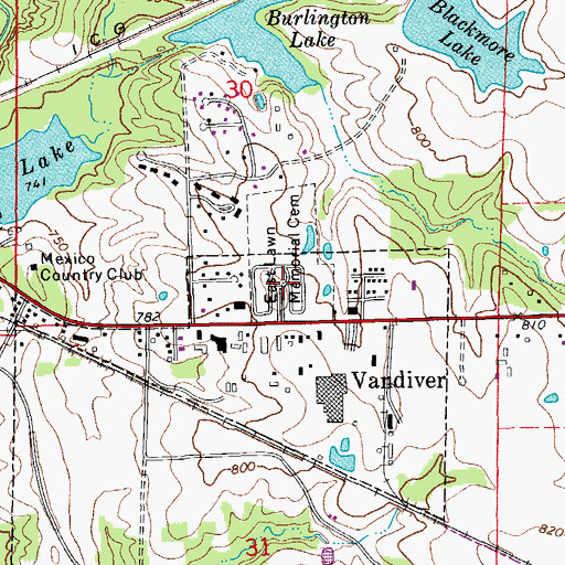 Topographic Map of East Lawn Memorial Cemetery, MO