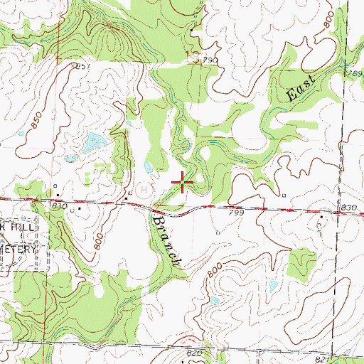Topographic Map of East Mound Branch, MO