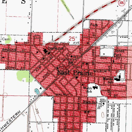 Topographic Map of East Prairie, MO