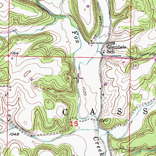 Topographic Map of East Prong Fox Creek, MO