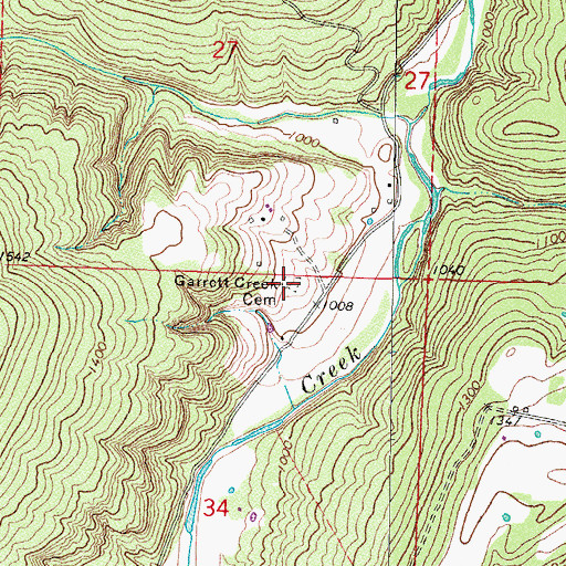 Topographic Map of Garrett Creek Cemetery, AR