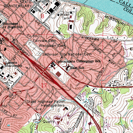 Topographic Map of East Elementary School, MO