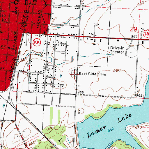 Topographic Map of East Side Cemetery, MO
