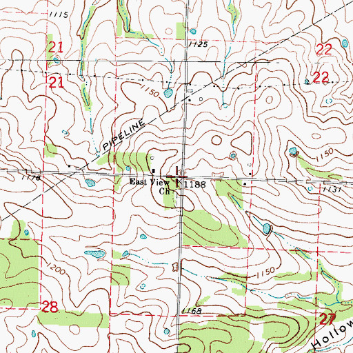 Topographic Map of East View Church, MO
