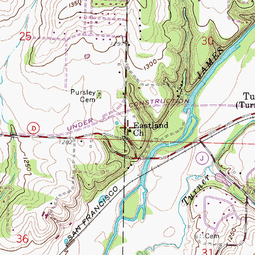 Topographic Map of Eastland Church, MO
