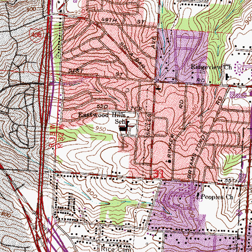 Topographic Map of Eastwood Hills Elementary School, MO
