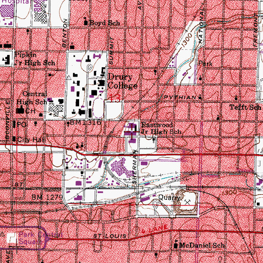 Topographic Map of Eastwood Junior High School, MO